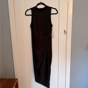 Black Knot-Front Knit Midi Dress